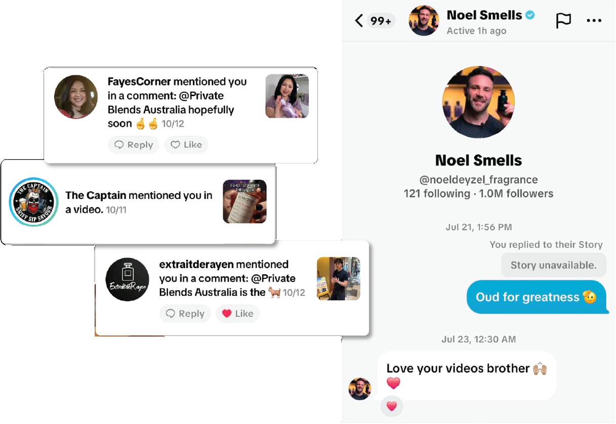 Creator mentions and messages about Private Blends